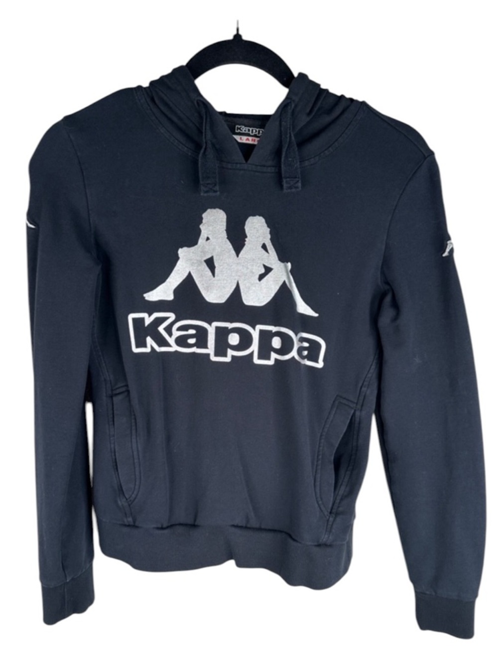 Kappa Women's‎ Black Silver Spellout Streetwear Hoodie Sweatshirt Size Large